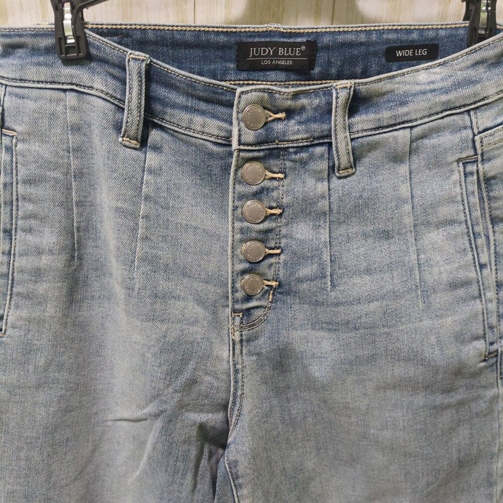 Judy Blue Womens Wide Leg Button-Fly Light Wash Denim Jeans Size 5/27 - Picture 4 of 12